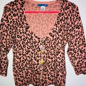 Pink Leopard Scoop neck cardigan